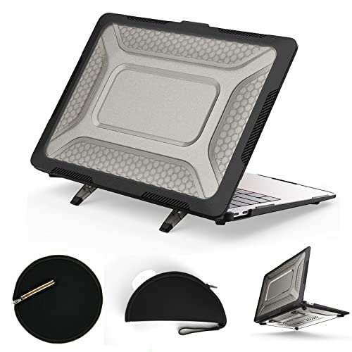 Tablet-Hüllen Compatible with MacBook Air 13 Zoll Hülle 2018-2021 Modell M1 A2337 A2179 A1932, TPU + PC Dual Layer Anti-Fingerprint Hartschalenhülle mit Ständer + Mauspad Tablet-PC-Hülle(Black) von LAHDFKAJ