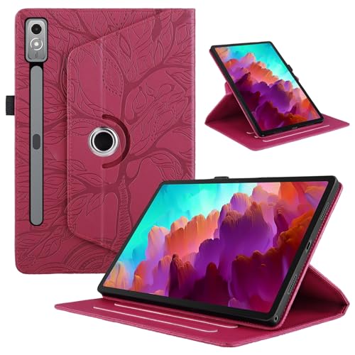 Tablet-Hüllen Kompatibel mit Lenovo Tab P12/für Lenovo Tab Pad Pro 12,7 Zoll Tablet-Hülle, 360 Grad drehbarer Ständer, faltbare Tablet-Hülle, Baum des Lebens geprägte Schale Tablet-PC-Hülle(Red) von LAHDFKAJ