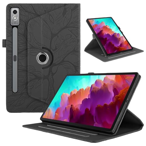 Tablet-Hüllen Kompatibel mit Lenovo Tab P12/für Lenovo Tab Pad Pro 12,7 Zoll Tablet-Hülle, 360 Grad drehbarer Ständer, faltbare Tablet-Hülle, Baum des Lebens geprägte Schale Tablet-PC-Hülle(Black) von LAHDFKAJ