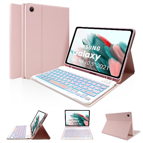 LAMA, Samsung Galaxy Tab A8 Hülle mit Hintergrundbeleuchtung, Tastatur und integriertem S-Stifthalter für Samsung Tab A8 10,5 Zoll 2021 (SM-X200/X205/X207), UK-Layout, schlanke, abnehmbare Tastaturabd von LAMA