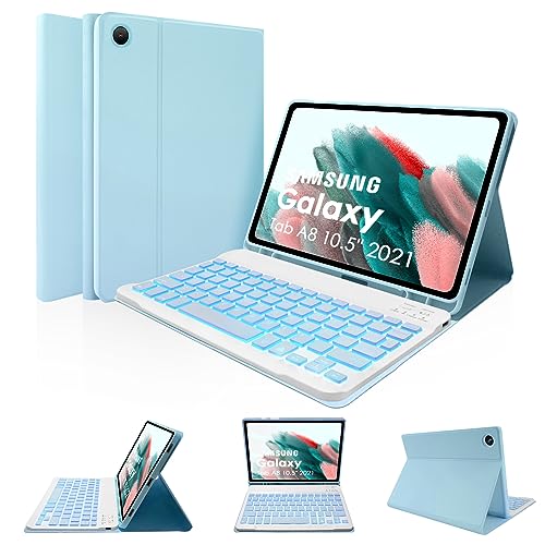 LAMA Backlit Samsung Galaxy Tab A8 Hülle mit Tastatur und integriertem S-Stifthalter für Samsung Tab A8 26,7 cm (10,5 Zoll) 2021 (SM-X200/X205/X207), UK-Layout, schlanke Smart-Galaxy-Tab-A8-Tablet, von LAMA