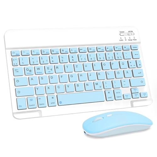 LAMA Kabellose Bluetooth Tastatur & Maus, wiederaufladbare Ultra-dünn Universal Tablet Tastatur, kompatible mit iPad/Tablet/iOS/Android/Windows Laptop/Computer, Deutsches QWERTZ-Layout, Blau von LAMA