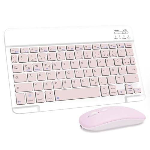 LAMA Kabellose Bluetooth Tastatur & Maus, wiederaufladbare Ultra-dünn Universal Tablet Tastatur, kompatible mit iPad/Tablet/iOS/Android/Windows Laptop/Computer, Deutsches QWERTZ-Layout, Rosa von LAMA