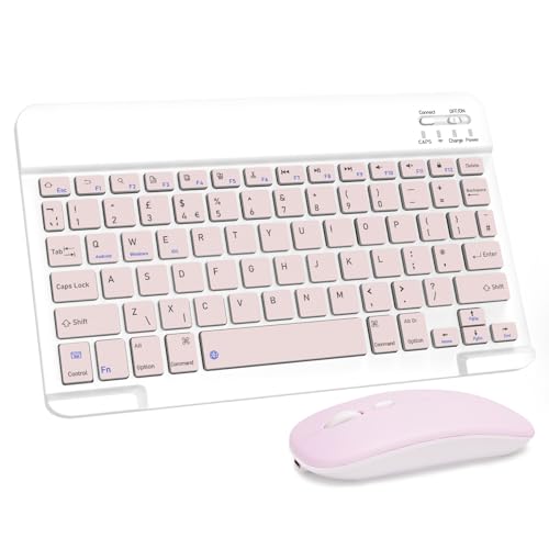 LAMA Kabellose Tastatur & Maus, Wiederaufladbare Ultra Slim Universal Tablet Tastatur, Tragbare Bluetooth Tastatur für Pad/Tablet/lOS/Android/Windows/Laptops/Desktop-Computer/Telefone, Rosa UK Layout von LAMA