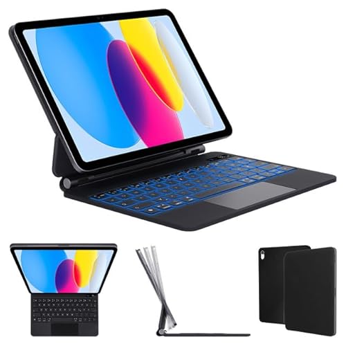 LAMA Magnetische Tastaturhülle für iPad 10 Gen. 2022 10.9'' (A2696/A2757/A2777), Bluetooth Tastaturhülle mit Trackpad, Hintergrundbeleuchtung, Magnetische Freischwebende (Deutsche QWERTZ), Schwarz von LAMA