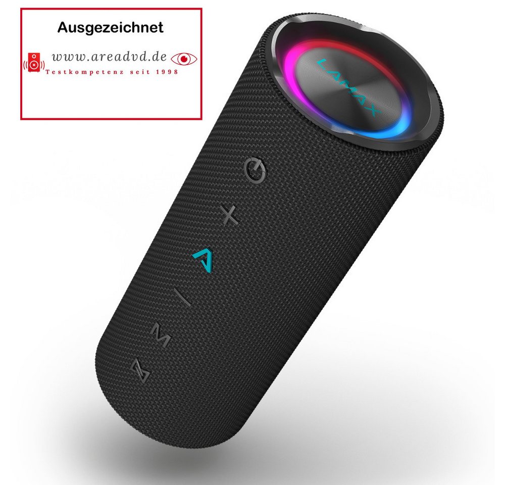 LAMAX Sounder2 Play, tragbarer Bluetooth-Lautsprecher (WLAN (WiFi), 24 W, 24 Stunden Hörvergnügen, Visuelle Effekte, IP67 Wasserbeständigkeit) von LAMAX