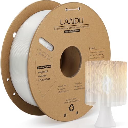 LANDU PETG-Filament, 1,75 mm, 3D-Drucker-Filament, 1 kg Kartonspule, Maßgenauigkeit +/- 0,02 mm, sauber gewickeltes PETG-3D-Druck-Filament, passend für die meisten FDM-3D-Drucker, transparentes PETG von LANDU