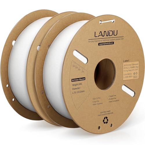 LANDU PETG Filament 1.75mm Weiß 2KG 3D Drucker Filament PETG Stärker Zähigkeit Maßgenauigkeit +/- 0,02 mm 2kg Pappspule(4.4lbs) Passend für die meisten FDM 3D Drucker,PETG Weiß von LANDU