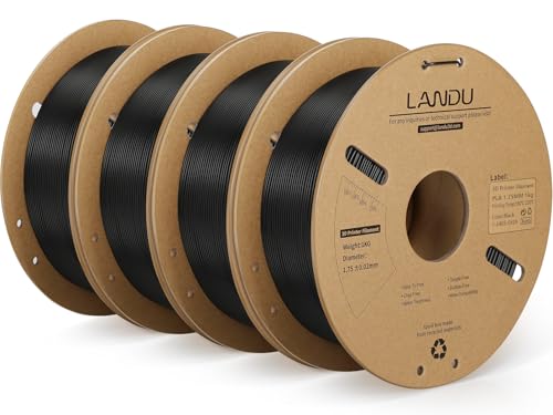 LANDU PLA Filament 1.75mm Schwarz 4KG, 3D Drucker Filament Maßgenauigkeit +/- 0,02 mm, 4kg Pappspule (8.8lbs) Filament-3D-Druckmaterialien Passt für die meisten FDM 3D-Drucker von LANDU