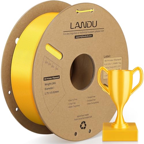 LANDU Silk PLA Filament 1.75mm 3D Drucker Filament Silk Hochglänzende Oberfläche Filament 3D Druckmaterialien Maßgenauigkeit +/- 0.02mm,1KG (2.2 LBS) Passt für die meisten FDM 3D Drucker,PLA Silk Gold von LANDU