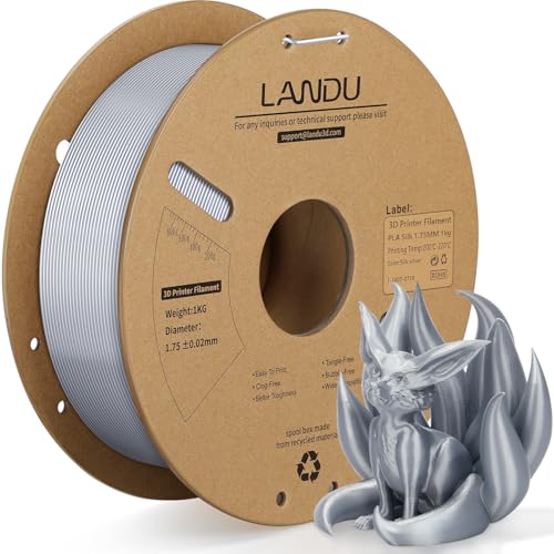 LANDU Silk PLA Filament 1.75mm 3D Drucker Filament Silk Hochglänzende Oberfläche Filament 3D Druckmaterialien Maßgenauigkeit +/- 0.02mm,1KG Passt für die meisten FDM 3D Drucker,PLA Silk Silber von LANDU