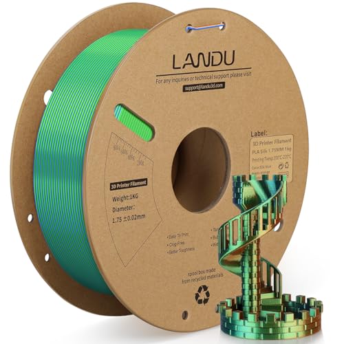 LANDU Silk PLA Filament Tricolor Silk PLA Filament 1,75mm 1kg 3D Drucker Filament 3 Color PLA Filament Silk Hochglänzende Oberfläche Maßgenauigkeit +/-0.02mm,Blau Grün Orange von LANDU