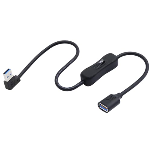 LANMINGLEL 90 Grad USB 3,0 Schalter Verlängerungskabel USB Stecker zu Buchse Kabel mit EIN/Aus Schalter Kurzes USB 3,0 Kabel Unterstützt Daten und Strom für LED Streifen, USB Lüfter (Links) von LANMINGLEL