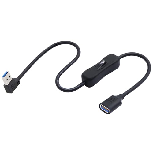 LANMINGLEL 90 Grad USB 3,0 Schalter Verlängerungskabel USB Stecker zu Buchse Kabel mit Ein/Aus Schalter Kurzes USB 3,0 Kabel Unterstützt Daten und Strom für LED Streifen, USB Lüfter (rechts) von LANMINGLEL