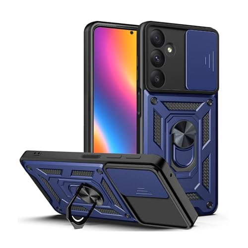 LBH Armor Hülle für Samsung Galaxy A55 5G Case mit Kameraschutz Outdoor Stoßfest Handyhülle 360 Grad Metal Ring Halter Ständer Schutzhülle für Handyhalterung Auto Magnet Blau von LBH