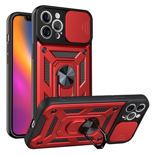 LBH Armor Hülle für iPhone 12 Pro Case mit Kameraschutz Outdoor Stoßfest Handyhülle 360 Grad Metal Ring Halter Ständer Schutzhülle für Handyhalterung Auto Magnet Rot von LBH