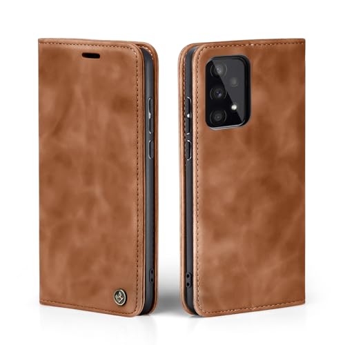 LBH Handyhülle für Samsung Galaxy A33 5G in Hellbraun mit Karten- und Geldfach Smartphone Hülle mit Standfunktion Flip Case Schutzhülle Magnetverschluss Vintage von LBH