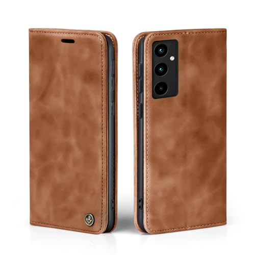 LBH Handyhülle für Samsung Galaxy A35 5G in Hellbraun mit Karten- und Geldfach Smartphone Hülle mit Standfunktion Flip Case Schutzhülle Magnetverschluss Vintage von LBH