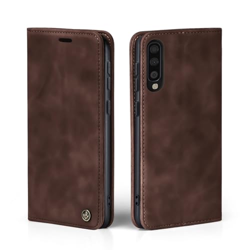 LBH Handyhülle für Samsung Galaxy A70 in Dunkelbraun mit Karten- und Geldfach Smartphone Hülle mit Standfunktion Flip Case Schutzhülle Magnetverschluss Vintage von LBH