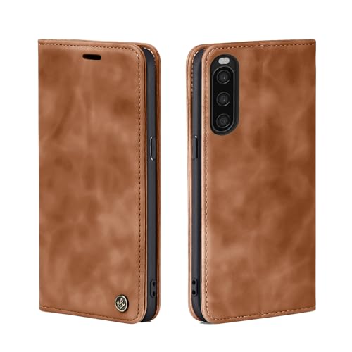 LBH Handyhülle für Sony Xperia 10 II in Hellbraun mit Karten- und Geldfach Smartphone Hülle mit Standfunktion Flip Case Schutzhülle Magnetverschluss Vintage von LBH