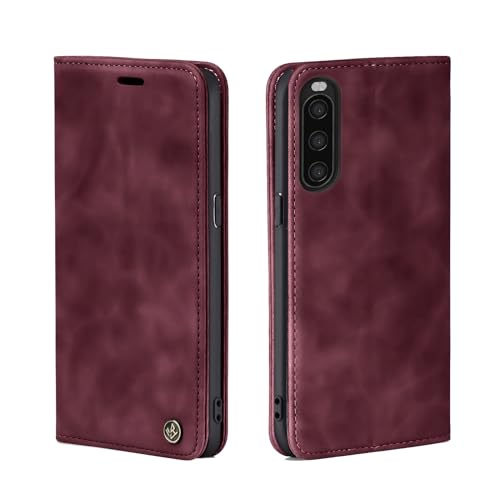 LBH Handyhülle für Sony Xperia 10 II in Weinrot mit Karten- und Geldfach Smartphone Hülle mit Standfunktion Flip Case Schutzhülle Magnetverschluss Vintage von LBH