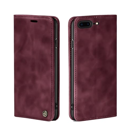 LBH Handyhülle für iPhone 7 Plus / 8 Plus in Weinrot mit Karten- und Geldfach Smartphone Hülle mit Standfunktion Flip Case Schutzhülle Magnetverschluss Vintage von LBH