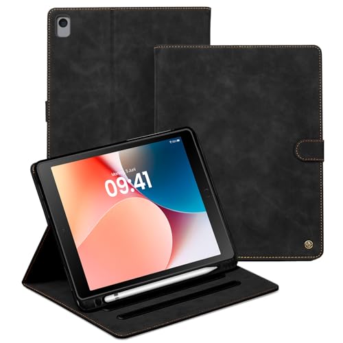 LBH Tablethülle für iPad 5/6/Air 1/Air 2 9.7 Zoll in Schwarz Auto Sleep Wake Standfunktion Mehrfachwinkel Magnetverschluss Edel Vintage Retro Tabletcover von LBH