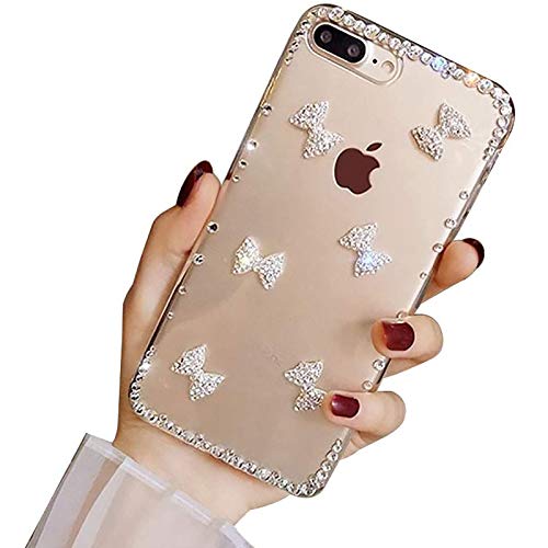 LCHDA Diamant Hülle für Samsung Galaxy A12, Glänzend Strass Bling Glitzer Juwel Funkeln Klar Kristall Steine Transparent Silikon Stoßstange Schutzhülle für Frauen Mädchen - Bogenknoten von LCHDA