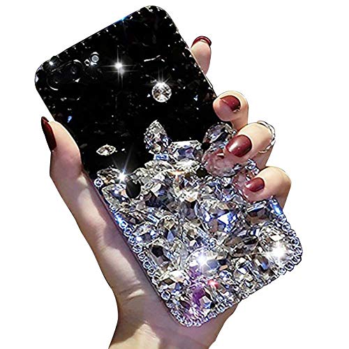 LCHDA Diamant Hülle für Samsung Galaxy A54 5G, Glänzend Strass Bling Glitzer Juwel Funkeln Volle Diamanten Klar Kristall Steine Transparent Silikon Stoßstange Schutzhülle - Weiß&Schwarz von LCHDA