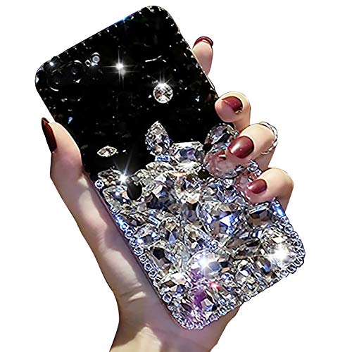 LCHDA Diamant Hülle für iPhone 16 Plus 6.7",Glänzend Strass Bling Glitzer Juwel Funkeln Volle Diamanten Klar Kristall Steine Silikon Stoßstange Schutzhülle - Weiß&Schwarz von LCHDA