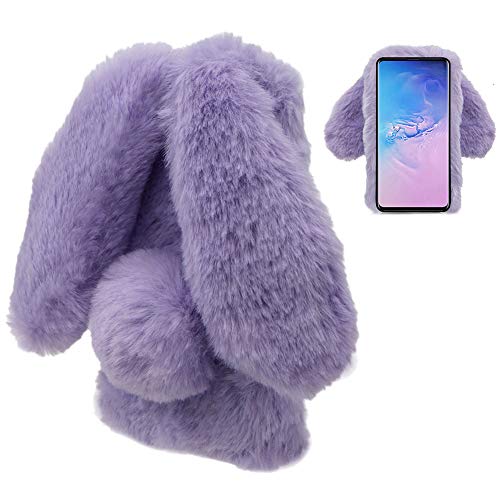 LCHDA Plüsch Hülle Kompatibel mit iPhone 16 Pro Max 6.9" Flauschige Hasen Fell Künstliche Kaninchen Pelz Niedlich Hasenohren Mädchen Süße Stoßfest Schützend TPU Silikonhülle - Lila von LCHDA