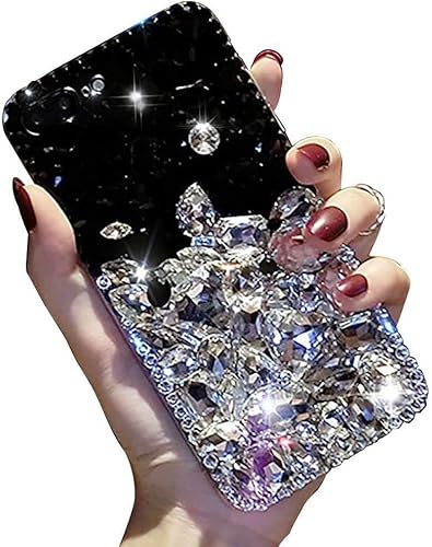 LCHDA für iPhone 7 Plus / 8 Plus Diamant Hülle, Bling Glitzern Strass Glänzend Handyhülle Durchsichtig Klarer Kristall Steine Harte Schale Flexibel Silikon Stoßstange Schutzhülle - Weiß Schwarz von LCHDA