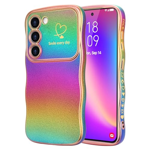 LCHULLE Kompatibel mit Samsung Galaxy S23 5G Hülle Liebesherz Handyhülle Wellen Lockige Form Mädchen Kameraschutz Luxus Galvanik Schutzhülle Girls Silikon Case für Samsung S23 5G Buntes Dunkellila von LCHULLE