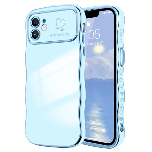 LCHULLE Kompatibel mit iPhone 11 Hülle Liebesherz Mädchen Handyhülle Wellen Lockige Form mit erhoben Kameraschutz Luxus Galvanisierte Schutzhülle Girls Case für iPhone 11 Blau von LCHULLE