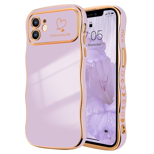 LCHULLE Kompatibel mit iPhone 11 Hülle Liebesherz Mädchen Handyhülle Wellen Lockige Form mit erhoben Kameraschutz Luxus Galvanisierte Schutzhülle Girls Case für iPhone 11 Helllila von LCHULLE