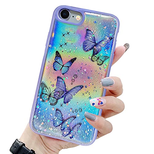 LCHULLE Kompatibel mit iPhone SE 2022 Hülle, iPhone 7,iPhone 8,iPhone SE2020 Handyhülle Schmetterling Glänzend Schutzhülle Mädchen Silikon Case Girls Glitzer Hülle für iPhone 7/8/SE2020/SE2022 Lila von LCHULLE