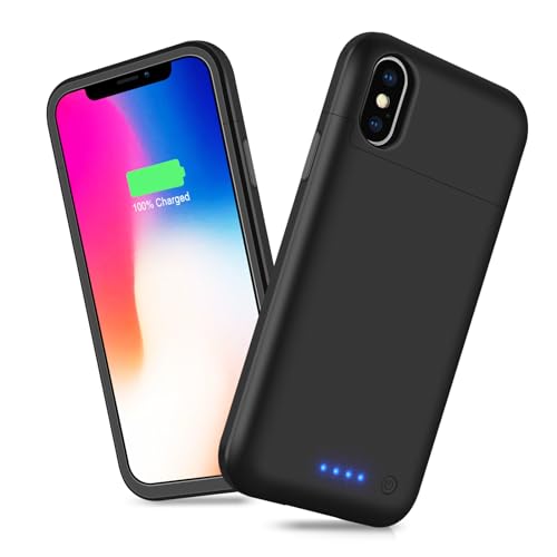 LCLEBM Akku-Schutzhülle für iPhone X/XS, 6500 mAh, hohe Kapazität, wiederaufladbar, erweiterter Akku, schützend, tragbar, Smart-Backup-Ladegerät, Abdeckung für iPhone X/XS (1 Pack), Schwarz von LCLEBM