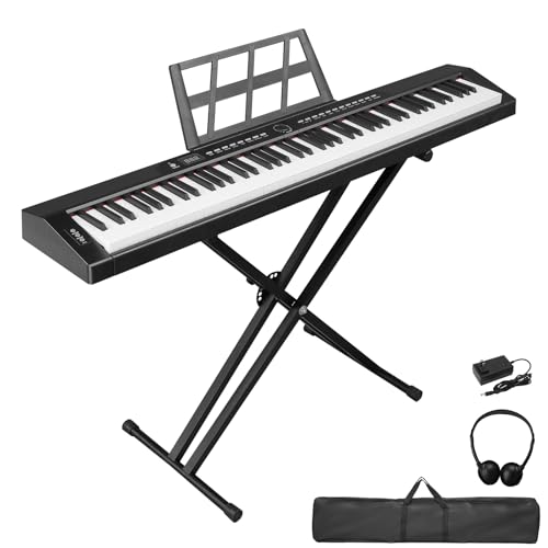 LEADZM 88 Tasten Halbgewichteten Digital Piano, Full Size Keyboard, Elektronische Tastatur mit Doppelrohr-X-förmigem Ständer, Bluetooth MIDI, Notenständer, Sustain-Pedal, Kopfhörer von LEADZM