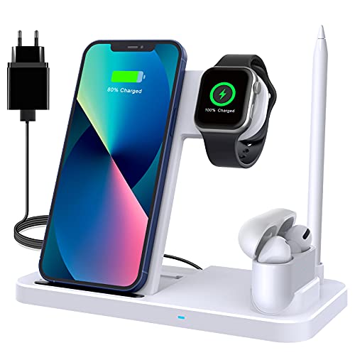 Wireless Charger, Induktive Ladestation mit 18W Fast Adapter, 4 in 1 Kabelloses Ladegerät Kompatibel mit iPhone 14/13/12/11/X/8, Apple Watch Ultra/8/7/6/SE/5/4/3, Air Pods Pro 2/1 Wireless Charger, Induktive Ladestation mit 18W Fast Adapter, 4 in 1 Kabelloses Ladegerät Kompatibel mit iPhone 14/13/12/11/X/8, Apple Watch Ultra/8/7/6/SE/5/4/3, Air Pods Pro 2/1 von LECHLY