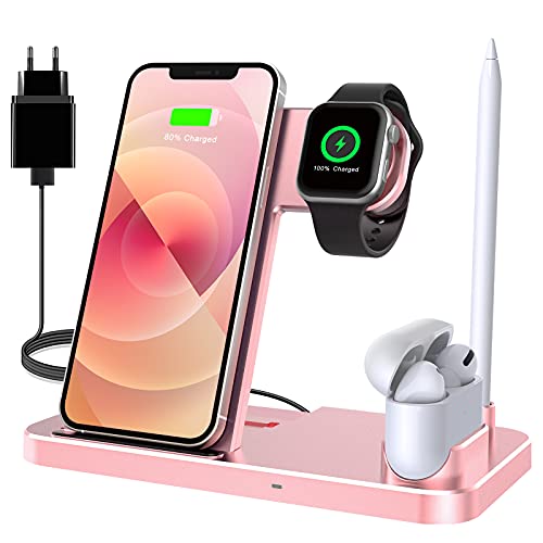 Wireless Charger, Induktive Ladestation mit 18W Fast Adapter, 4 in 1 Kabelloses Ladegerät Kompatibel mit iPhone 14/14 plus/14 Pro max/13/12/11/X/8, Apple Watch Ultra/8/7/6/SE/5/4/3, Air Pods Pro 2/1 von LECHLY