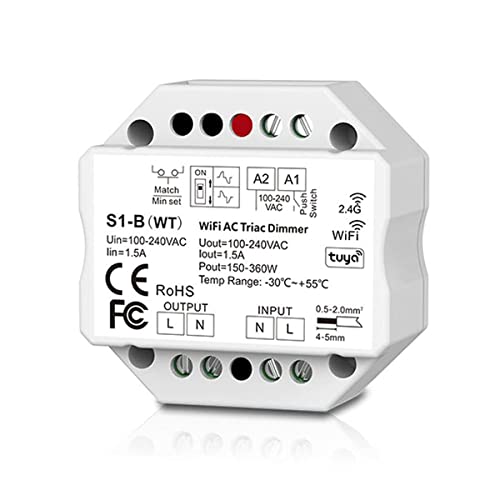 230V Dimmer mit Wifi + Funk + Push-Dim, TRIAC, universell einstellbar für LED mit Phasenan- oder Phasenabschnitt (Funkdimmer Modul, Einzeln) von LEDUX