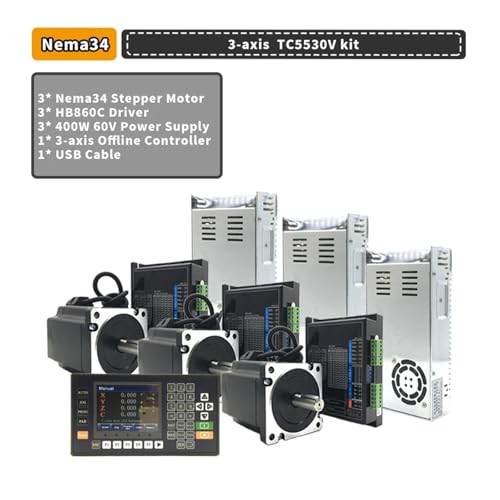 Electronic starter 1-3 Axis Nema34 Stepper electronic starter Drive Power Supply Controller Kit 4.5/8.5/12NM 86mm 6A & Mach3/Offline Controller for CNC Router(3-axis TC5530V kit,4.5Nm Stepper Motor) von LEDVXFSVY