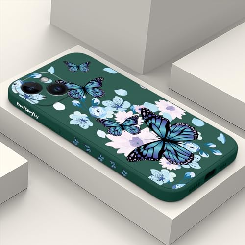 LEECG Schutzhülle für iPhone 15, 15,5 cm (6,1 Zoll), kratzfestes, weiches Mikrofaser-Futter, weich, stoßfest, schmale Passform, Blumenmuster, Aurora-Schmetterlings-Grün von LEECG
