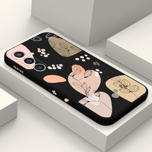 LEECG für Samsung S24 Plus Hülle, für Galaxy S24 Plus Handyhülle Blume Muster Design Drop Schutz Weiche Ultradünne Kratzer Resistent Mikrofaser Innenfutter S24 Plus Cover-Morandi Schwarz von LEECG