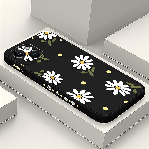 LEECG für iPhone 15 Hülle, Chrysantheme Muster Design für iPhone 15 Handyhülle mit Mikrofaser weiche flüssigem Silikon für iPhone 15 Schutzhülle-Schwarz 1 von LEECG