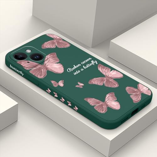 LEECG für iPhone 15 Hülle, Kreative Muster Design für iPhone 15 Handyhülle mit Mikrofaser Weiche Flüssigem Silikon Cover-Schmetterling Grün von LEECG
