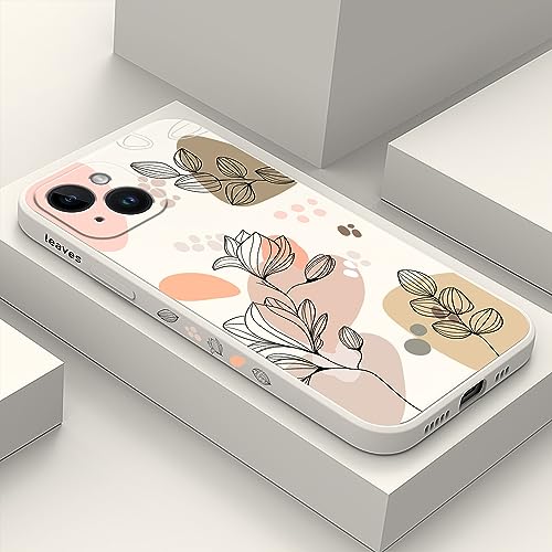 LEECG für iPhone 15 Hülle, Morandi Blume Muster Design für iPhone 15 Handyhülle mit Mikrofaser weiche flüssigem Silikon für iPhone 15 Schutzhülle-Weiß 2 von LEECG