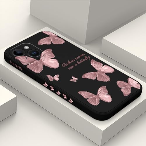 LEECG für iPhone 15 Hülle, Kreative Muster Design für iPhone 15 Handyhülle mit Mikrofaser Weiche Flüssigem Silikon Cover-Schmetterling Schwarz von LEECG