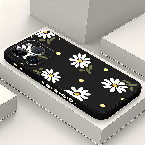 LEECG für iPhone 15 Pro Hülle, Chrysantheme Muster Design für iPhone 15 Pro Handyhülle mit Mikrofaser weiche flüssigem Silikon für iPhone 15 Pro Schutzhülle-Schwarz 1 von LEECG