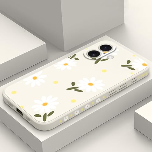 LEECG für iPhone 16 Hülle Kratzfeste Weiche Slim Fit Floral Handyhülle für iPhone 16 6,1 Zoll, Gänseblümchen Weiß von LEECG